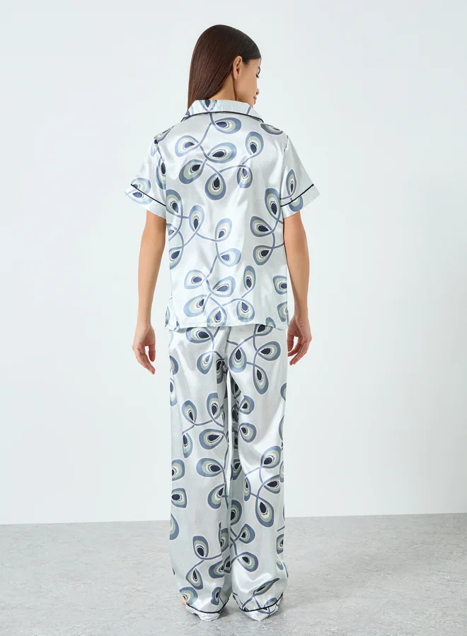 Take Two Multi Women Graphic Printed Short Sleeve Shirt and Pyjama Set for Women | Best Price UAE